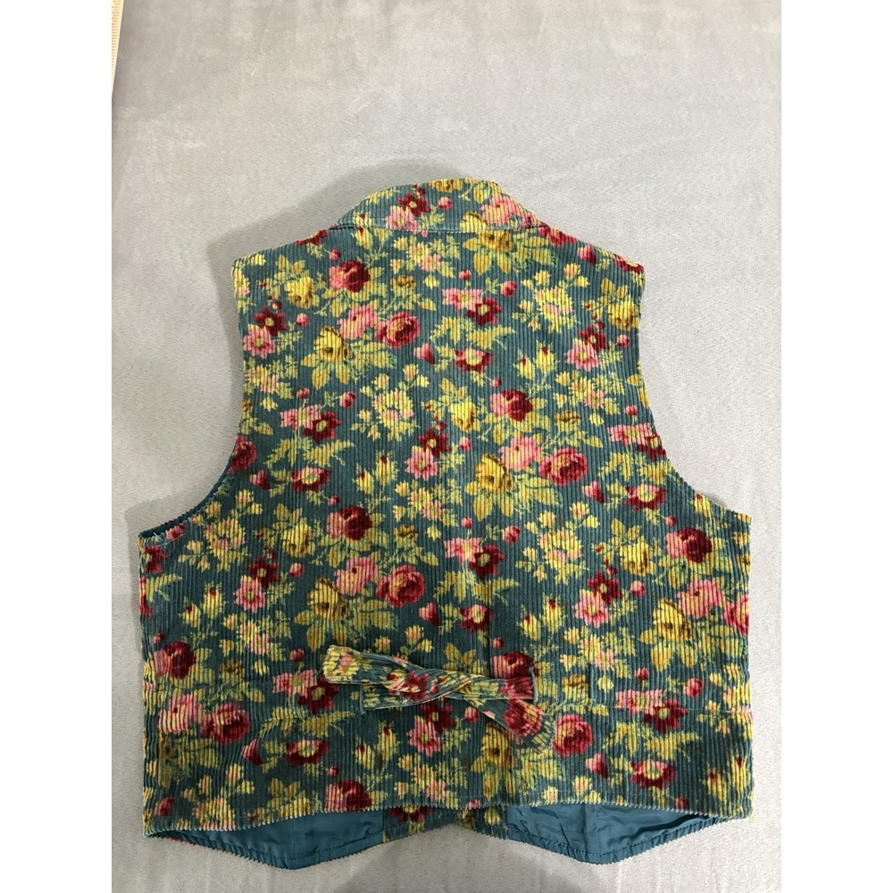 Vintage Gap Womens Floral Corduroy Vest M Cottage Victorian Twee Academia Button - Picture 7 of 8